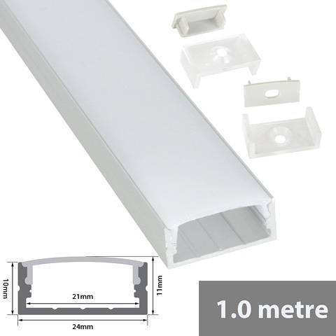 Aluminium Profiles for Led Tape Installation Wide Crown 24mm x 11mm x 1m - Wide Profile