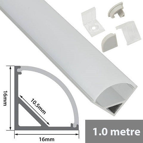 Aluminium Profile for Led Tape Installation 90° Arc 16mm x 16mm x 1m Corner Profile