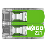 Wago 221-422 Green Transparent 2 Pole Compact Lever Connector (Pack Size 100)