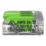 Wago 221-423 Green Transparent 3 Pole Compact Lever Connector (Pack Size 50)