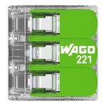 Wago 221-423 Green Transparent 3 Pole Compact Lever Connector (Pack Size 50)