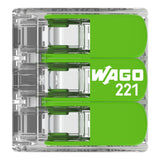 Wago 221-423 Green Transparent 3 Pole Compact Lever Connector (Pack Size 50)