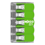 Wago 221-425 Green Transparent 5 Pole Compact Lever Connector (Pack Size 25)