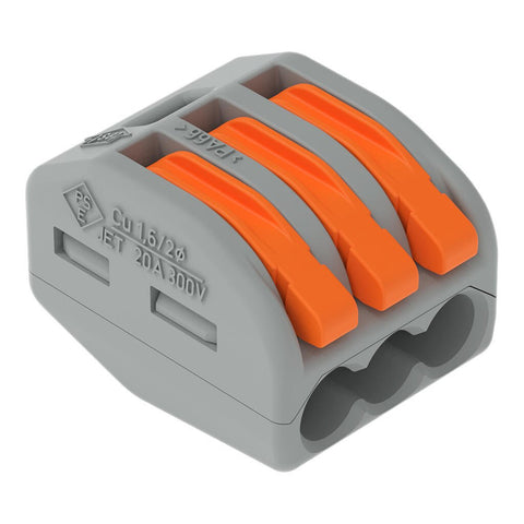 Wago 222-413 Grey 3 Pole Compact Lever Operated Connector (Pack Size 50)