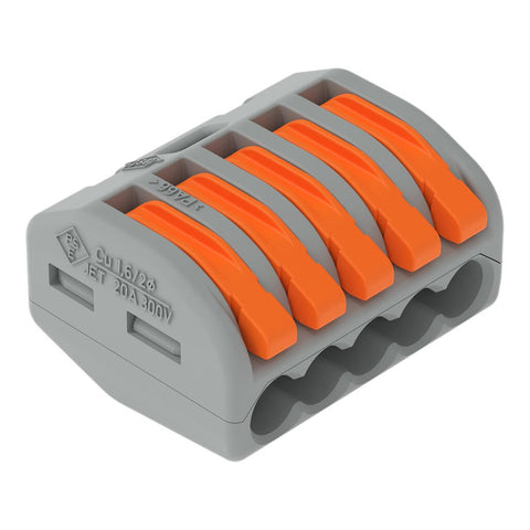 Wago 222-415 Grey 5 Pole Compact Lever Operated Connector (Pack Size 40)