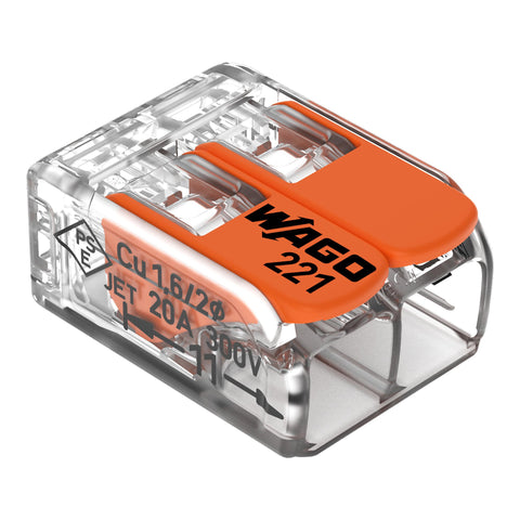 Wago 221-412 Transparent 2 Pole Compact Lever Connector (Pack Size 100)