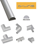 D-Line 30mm x 15mm Aluminium (Silver) Mini Trunking And Joints Cable Management
