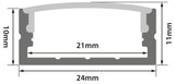 Aluminium Profiles for Led Tape Installation Wide Crown 24mm x 11mm x 1m - Wide Profile